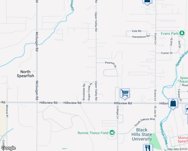 map of restaurants, bars, coffee shops, grocery stores, and more near 235-255 Upper Valley Road in Spearfish