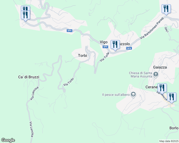 map of restaurants, bars, coffee shops, grocery stores, and more near 7 Via Torbi in Torbi