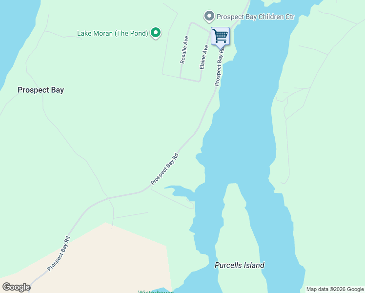 map of restaurants, bars, coffee shops, grocery stores, and more near 102 Prospect Bay Road in Prospect Bay