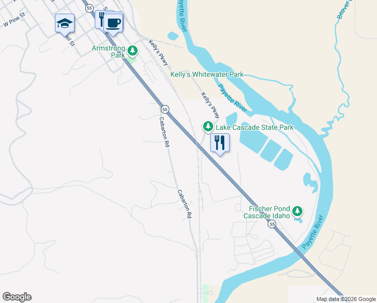 map of restaurants, bars, coffee shops, grocery stores, and more near 11397 South Main Street in Cascade