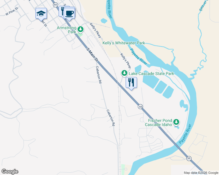 map of restaurants, bars, coffee shops, grocery stores, and more near 11397 South Main Street in Cascade
