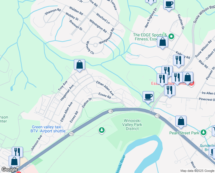 map of restaurants, bars, coffee shops, grocery stores, and more near 1111B Ethan Allen Avenue in Essex