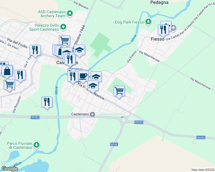 map of restaurants, bars, coffee shops, grocery stores, and more near 8 Via Paolo Fabbri in Castenaso