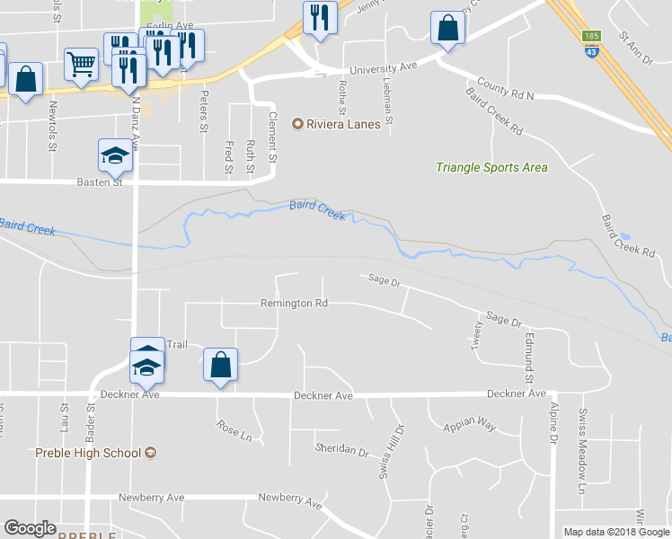 map of restaurants, bars, coffee shops, grocery stores, and more near 272 Lost Ridge Court in Green Bay
