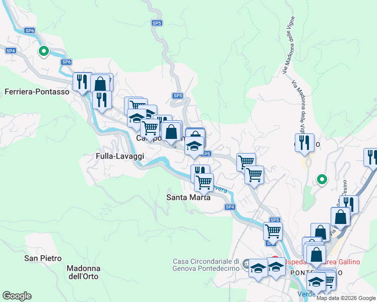 map of restaurants, bars, coffee shops, grocery stores, and more near 2 Piazza Guglielmo Marconi in Campomorone