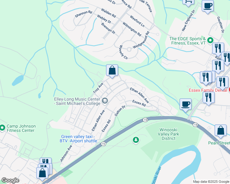 map of restaurants, bars, coffee shops, grocery stores, and more near 309 Ethan Allen Avenue in Colchester