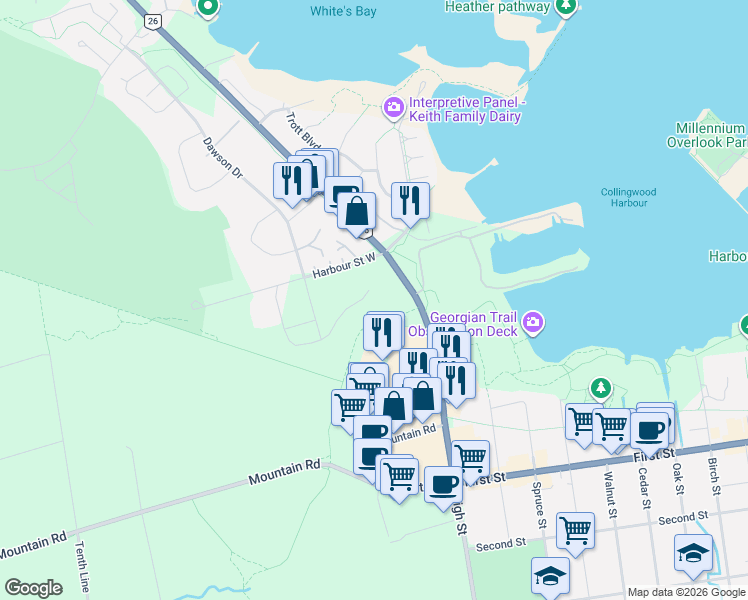 map of restaurants, bars, coffee shops, grocery stores, and more near 221 Balsam Street in Collingwood