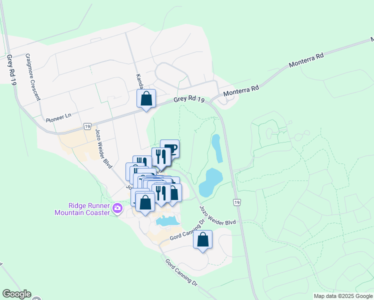 map of restaurants, bars, coffee shops, grocery stores, and more near in Grey County