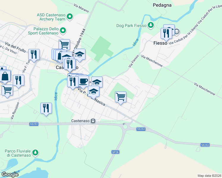 map of restaurants, bars, coffee shops, grocery stores, and more near 8 Via Fabbri Paolo in Castenaso