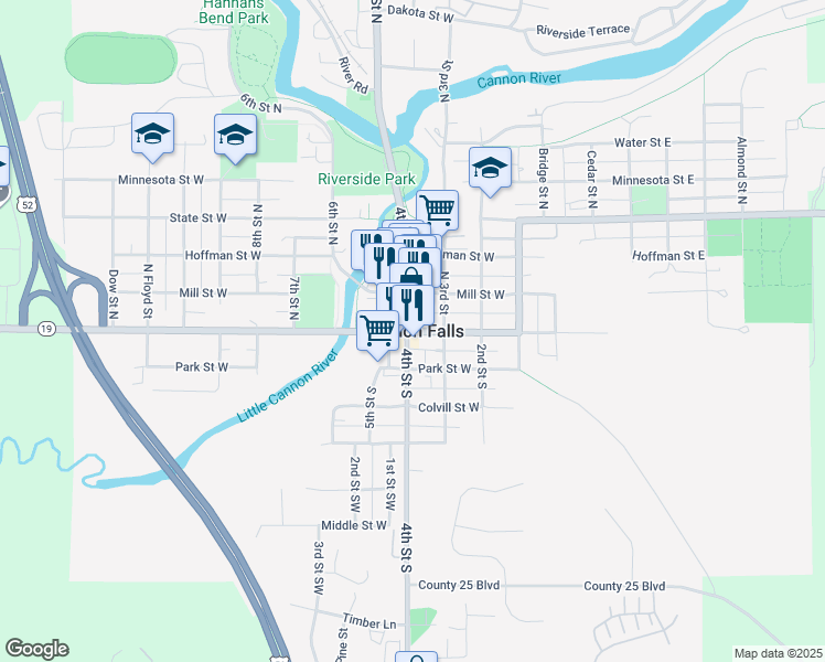 map of restaurants, bars, coffee shops, grocery stores, and more near in Cannon Falls