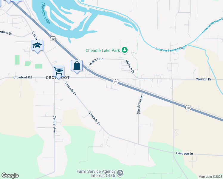 map of restaurants, bars, coffee shops, grocery stores, and more near 4170 South Santiam Highway in Lebanon