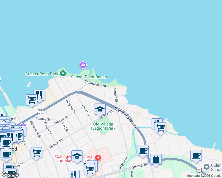 map of restaurants, bars, coffee shops, grocery stores, and more near 7 Russell Street in Collingwood