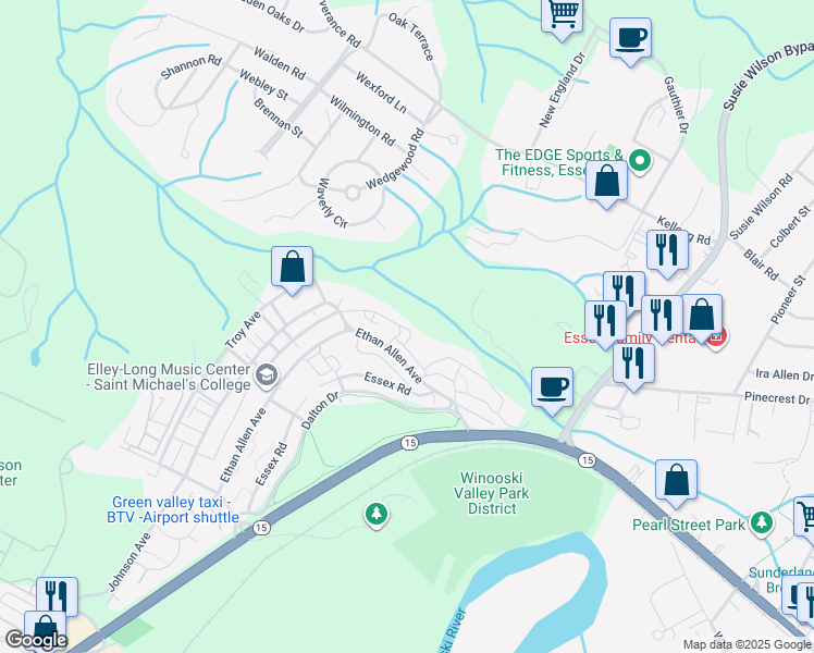 map of restaurants, bars, coffee shops, grocery stores, and more near 1111B Ethan Allen Avenue in Essex