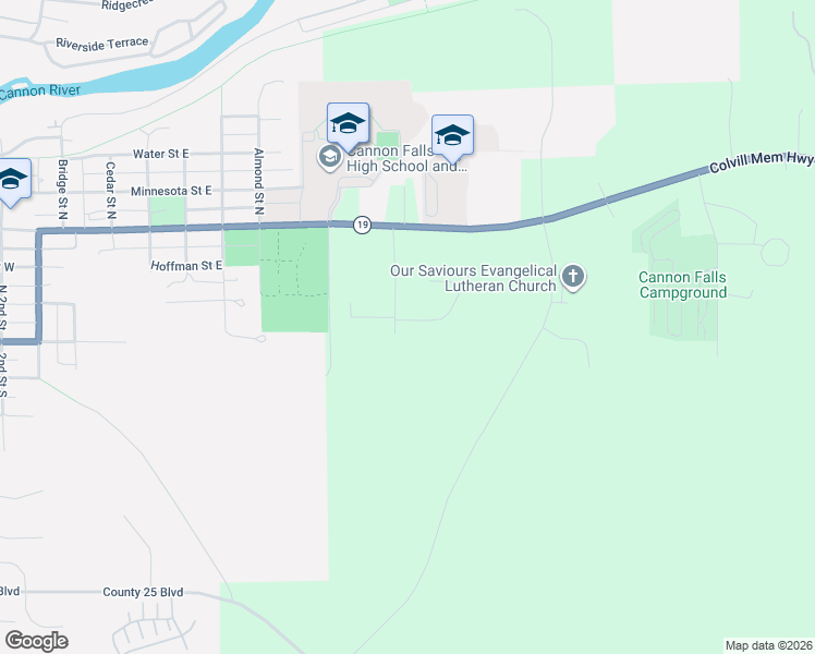 map of restaurants, bars, coffee shops, grocery stores, and more near 30379 72nd Avenue Way in Cannon Falls