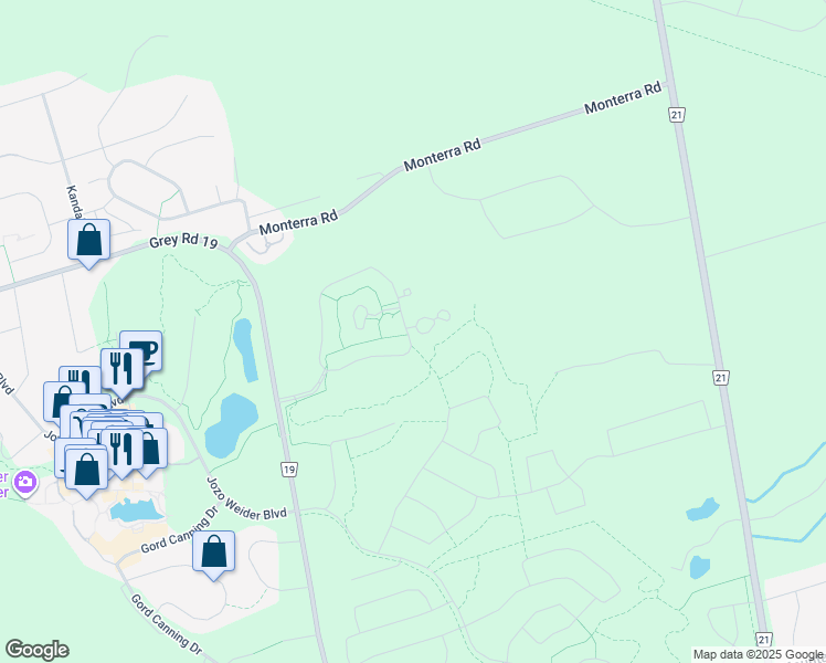 map of restaurants, bars, coffee shops, grocery stores, and more near 171 Snowbridge Way in Grey County