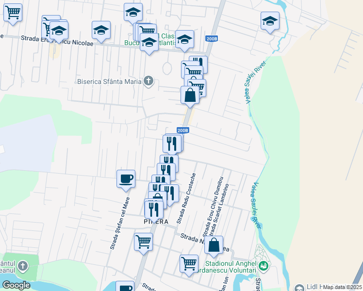 map of restaurants, bars, coffee shops, grocery stores, and more near 42 Bulevardul Pipera in Voluntari