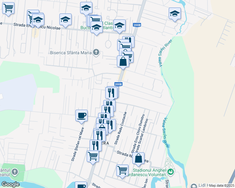 map of restaurants, bars, coffee shops, grocery stores, and more near 42 Bulevardul Pipera in Voluntari