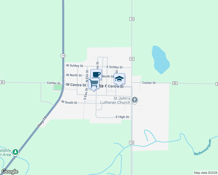 map of restaurants, bars, coffee shops, grocery stores, and more near 130 North Oak Street in Vesta