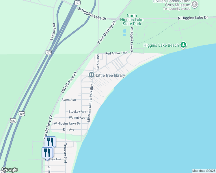 map of restaurants, bars, coffee shops, grocery stores, and more near Laingsburg in Roscommon