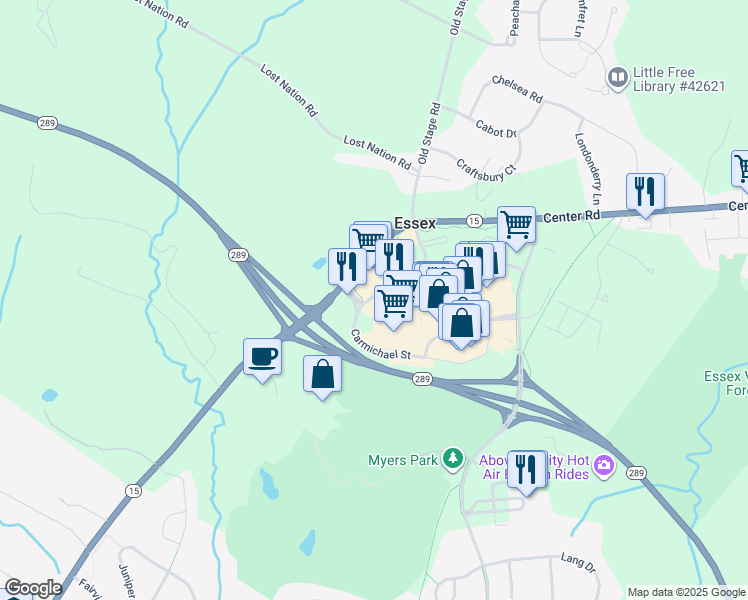 map of restaurants, bars, coffee shops, grocery stores, and more near 5 Carmichael Street in Essex