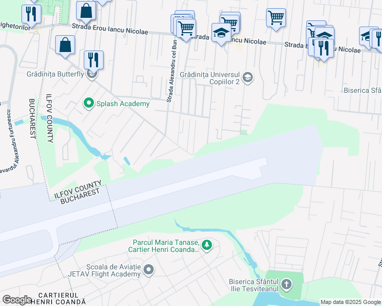 map of restaurants, bars, coffee shops, grocery stores, and more near Drumul Potcoavei in Voluntari