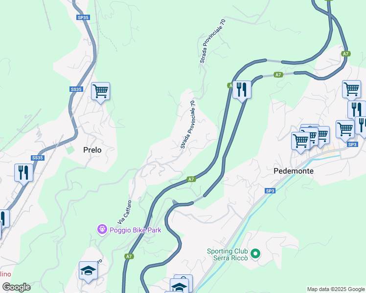 map of restaurants, bars, coffee shops, grocery stores, and more near 45 Via Caffaro in Pedemonte
