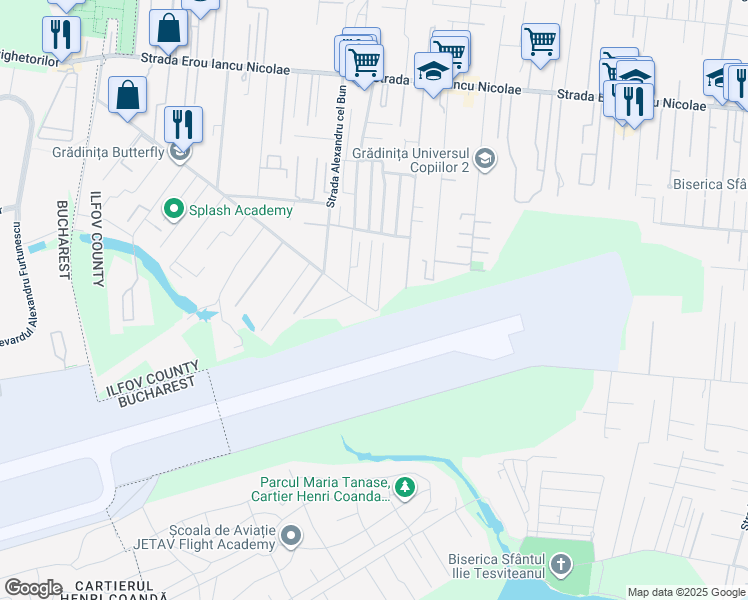 map of restaurants, bars, coffee shops, grocery stores, and more near Drumul Potcoavei in Voluntari