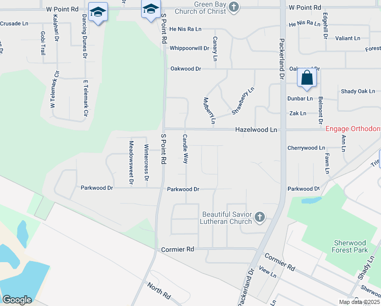 map of restaurants, bars, coffee shops, grocery stores, and more near 2037 Candle Way in Green Bay