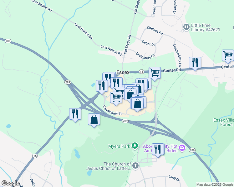 map of restaurants, bars, coffee shops, grocery stores, and more near 5 Carmichael Street in Essex