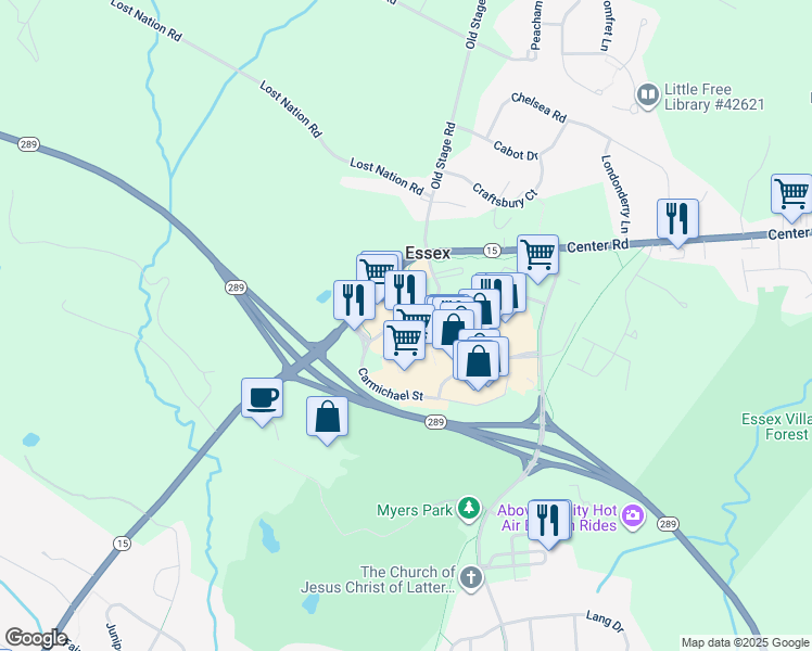 map of restaurants, bars, coffee shops, grocery stores, and more near 5 Carmichael Street in Essex