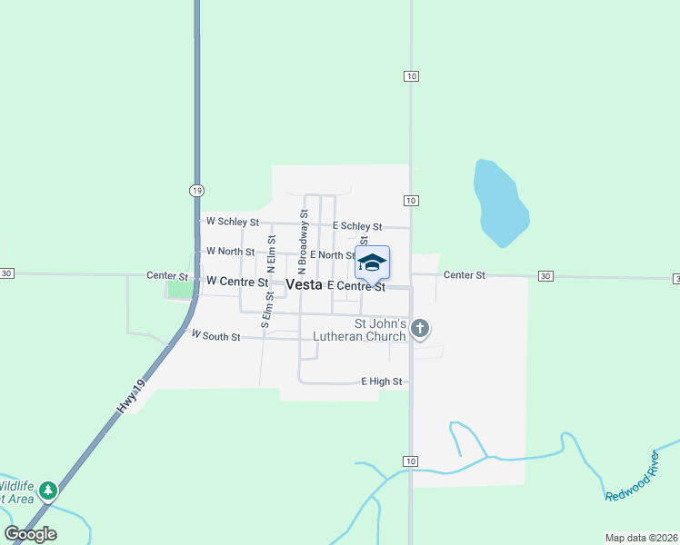 map of restaurants, bars, coffee shops, grocery stores, and more near 130 North Oak Street in Vesta