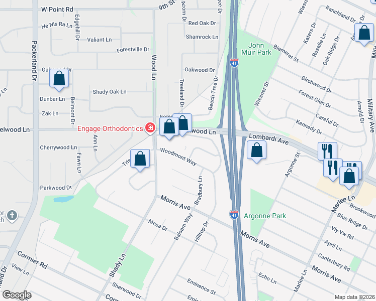 map of restaurants, bars, coffee shops, grocery stores, and more near 1494 Parkway Drive in Green Bay