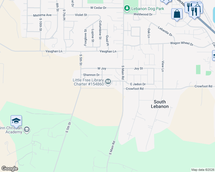 map of restaurants, bars, coffee shops, grocery stores, and more near 268 Jadon Drive in Lebanon