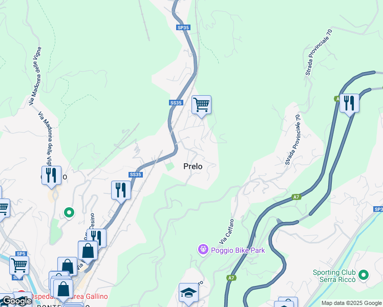map of restaurants, bars, coffee shops, grocery stores, and more near 21 Via Paolo Gennaro in Prelo