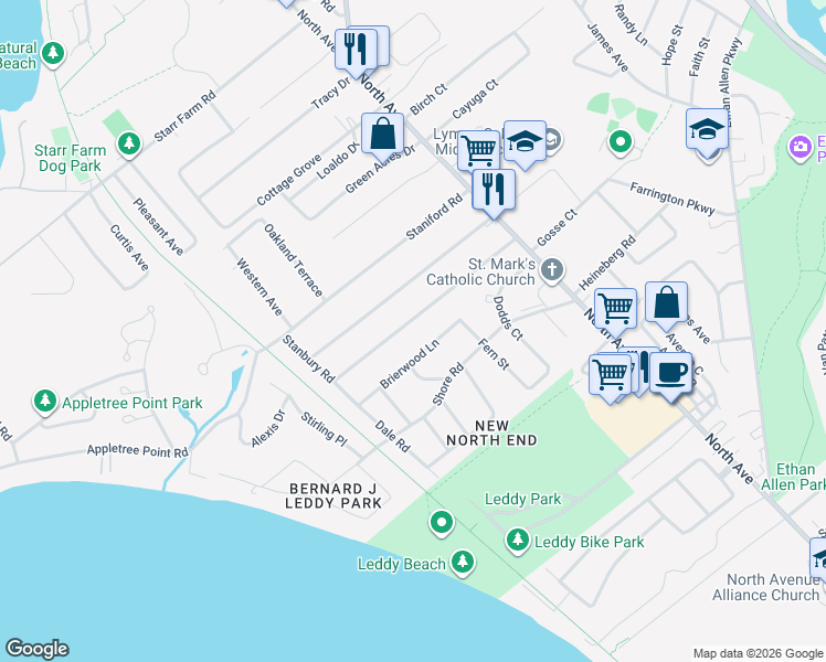 map of restaurants, bars, coffee shops, grocery stores, and more near 49 Brierwood Lane in Burlington