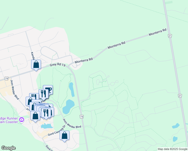 map of restaurants, bars, coffee shops, grocery stores, and more near 133 Snowbridge Way in Grey County