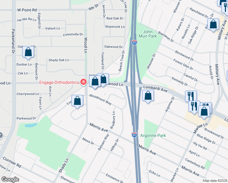 map of restaurants, bars, coffee shops, grocery stores, and more near 1494 Parkway Drive in Green Bay