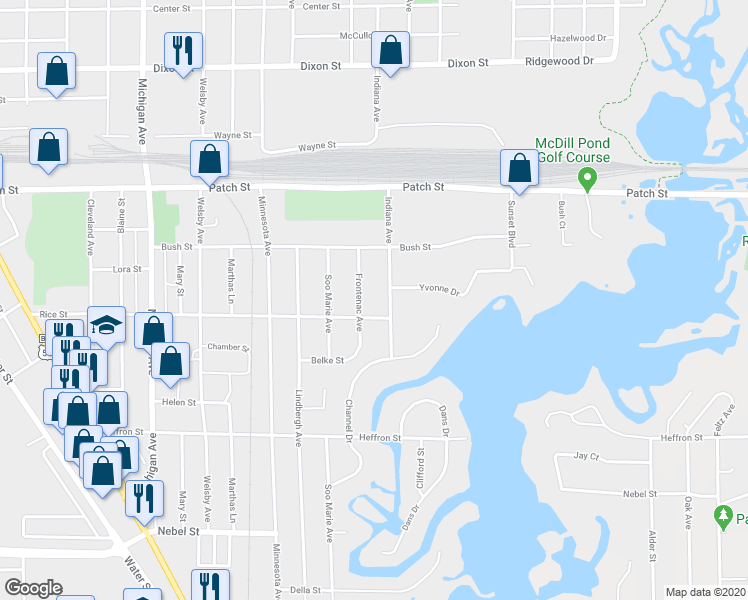 map of restaurants, bars, coffee shops, grocery stores, and more near 2900 Indiana Avenue in Stevens Point