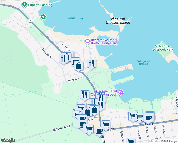 map of restaurants, bars, coffee shops, grocery stores, and more near 5 Harbour Street in Collingwood