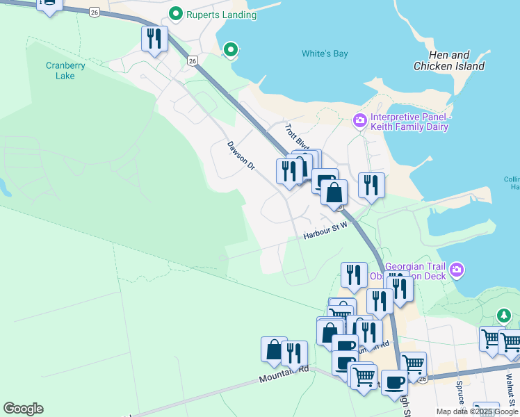 map of restaurants, bars, coffee shops, grocery stores, and more near in Collingwood
