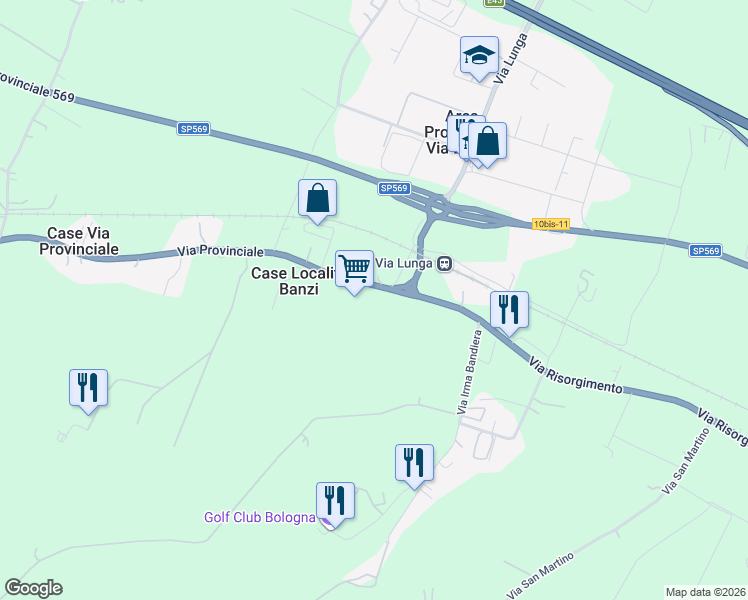 map of restaurants, bars, coffee shops, grocery stores, and more near 32 Via Provinciale in Case Località Banzi