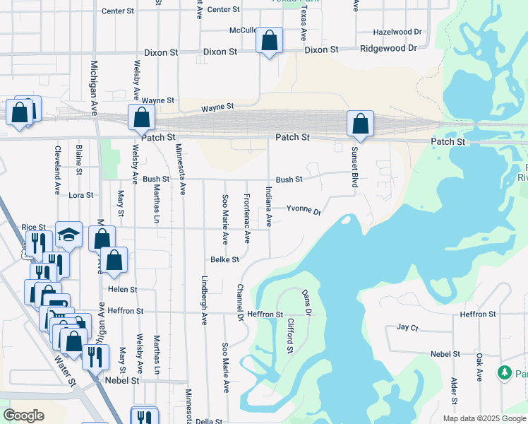 map of restaurants, bars, coffee shops, grocery stores, and more near 2800 Indiana Avenue in Stevens Point