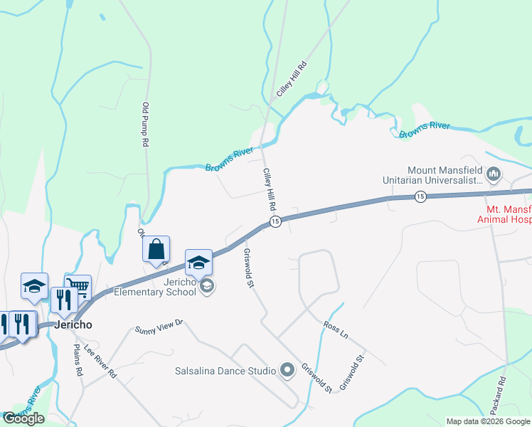 map of restaurants, bars, coffee shops, grocery stores, and more near 4 Cilley Hill Road in Jericho