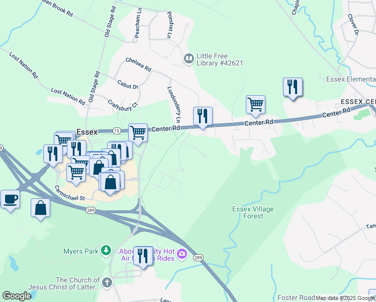 map of restaurants, bars, coffee shops, grocery stores, and more near 21 Saybrook Road in Essex