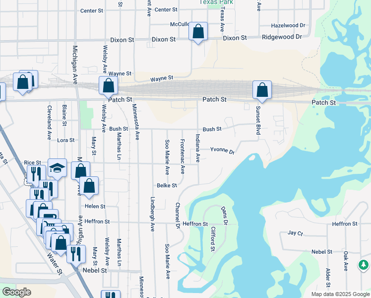 map of restaurants, bars, coffee shops, grocery stores, and more near 2800 Indiana Avenue in Stevens Point