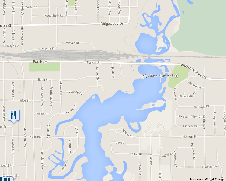 map of restaurants, bars, coffee shops, grocery stores, and more near 2641 Bush Street in Stevens Point