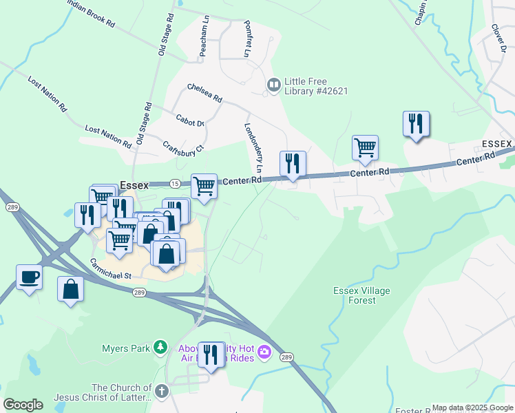 map of restaurants, bars, coffee shops, grocery stores, and more near 21 Saybrook Road in Essex