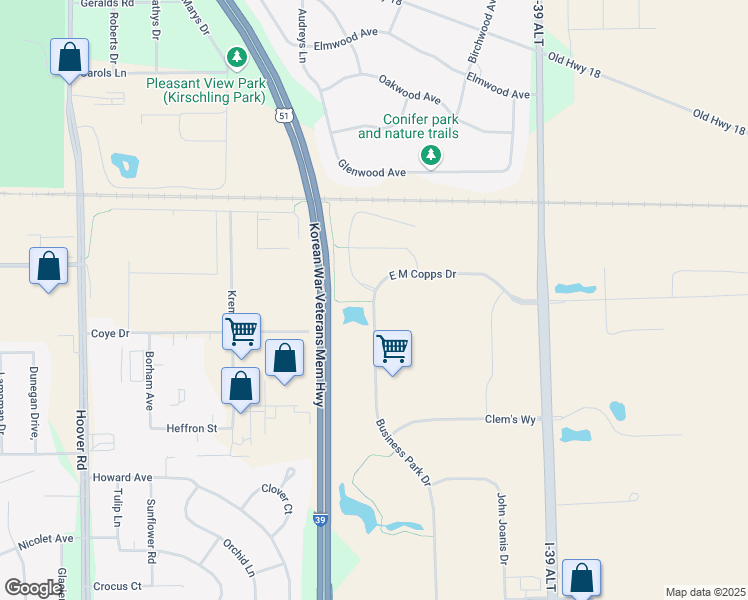 map of restaurants, bars, coffee shops, grocery stores, and more near 2901 Business Park Drive in Stevens Point