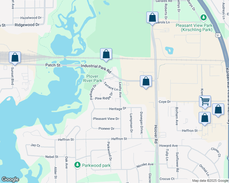 map of restaurants, bars, coffee shops, grocery stores, and more near 4501 Pine Ridge Drive in Stevens Point