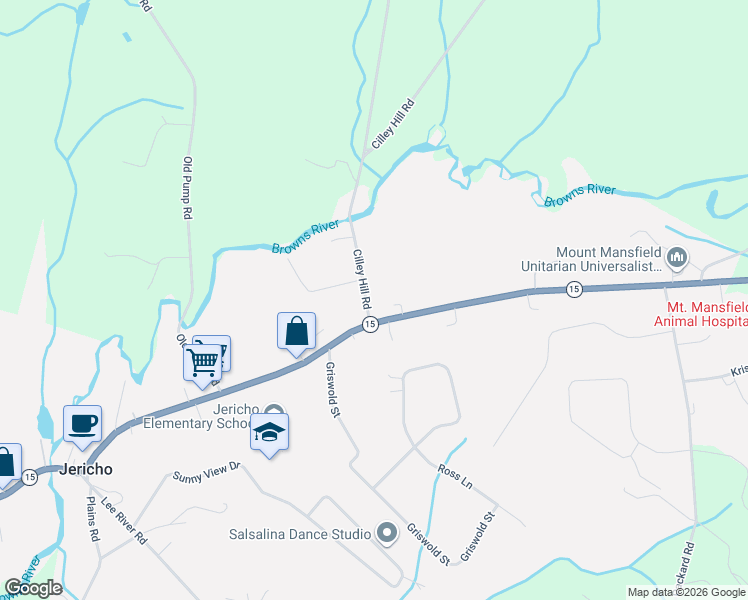 map of restaurants, bars, coffee shops, grocery stores, and more near 4 Cilley Hill Road in Jericho